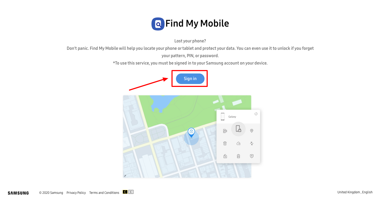 Find My Mobile via Samsung Account