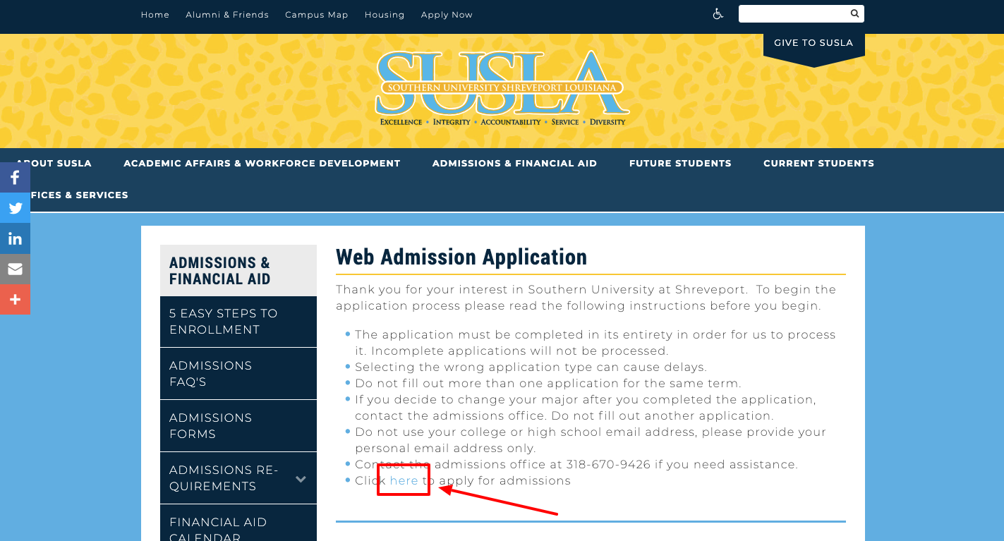 Web Admission Application at SUSLA