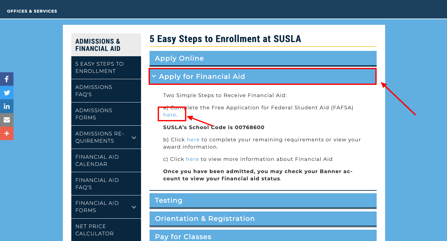 free application for Federal Students Aid at SUSLA