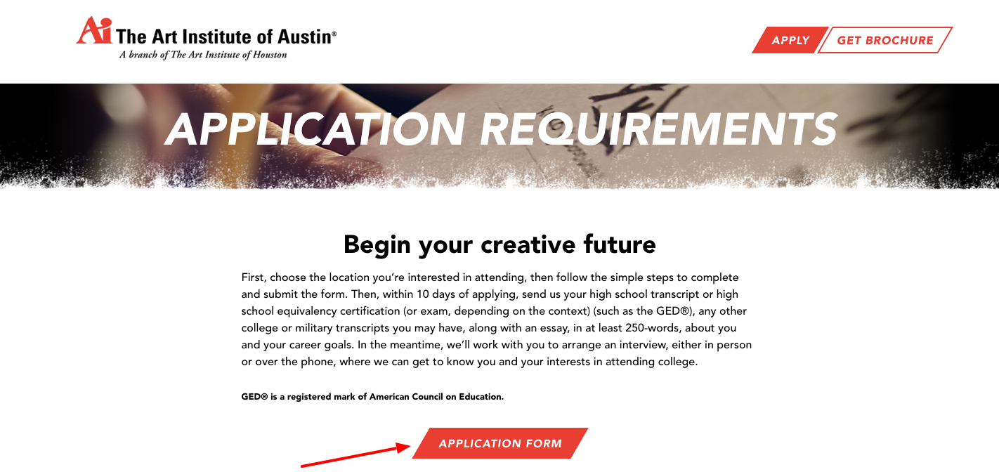 Application Requirements The Art Institute of Austin