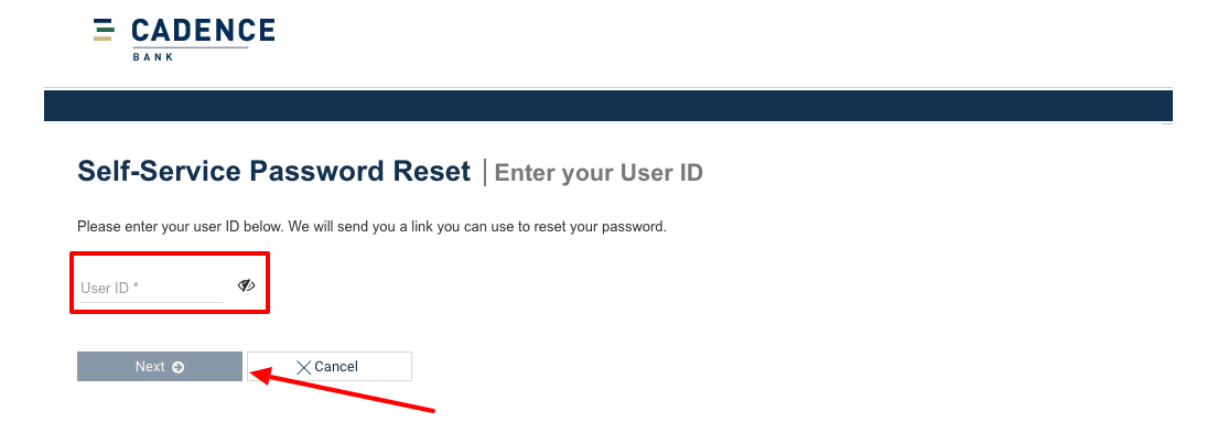 Cadence Bank reset password