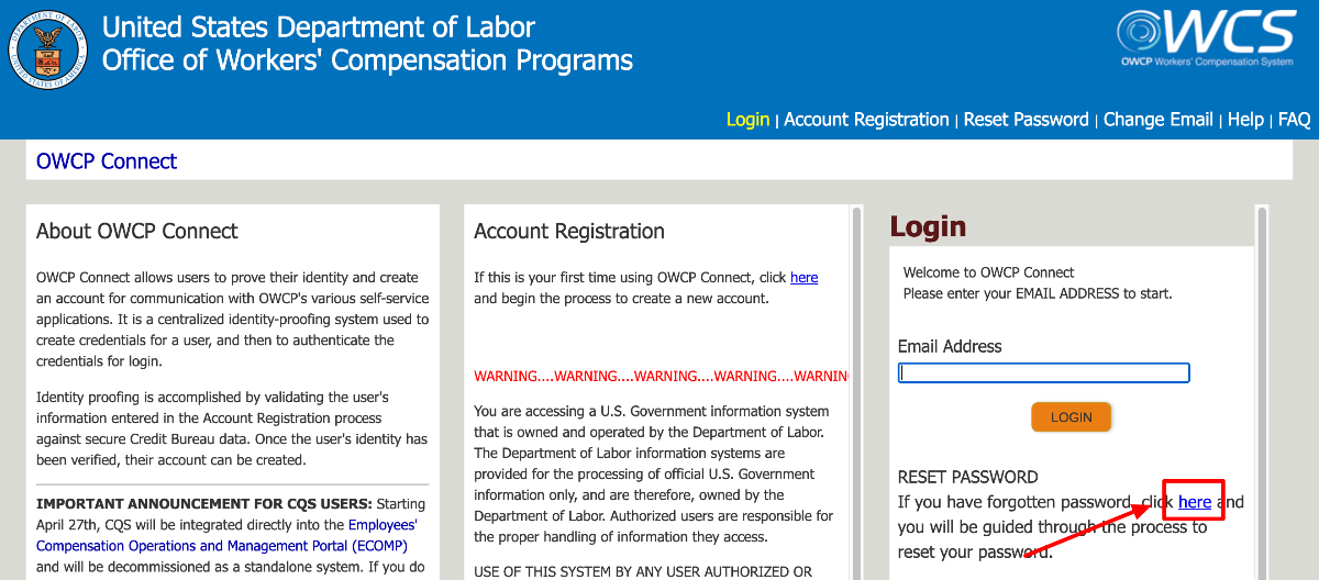 Recover US Department of Labor Auditor Login