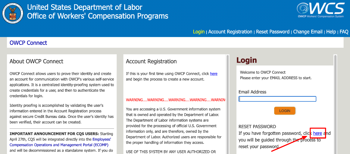 Retrieve US Department of Labor Provider Login